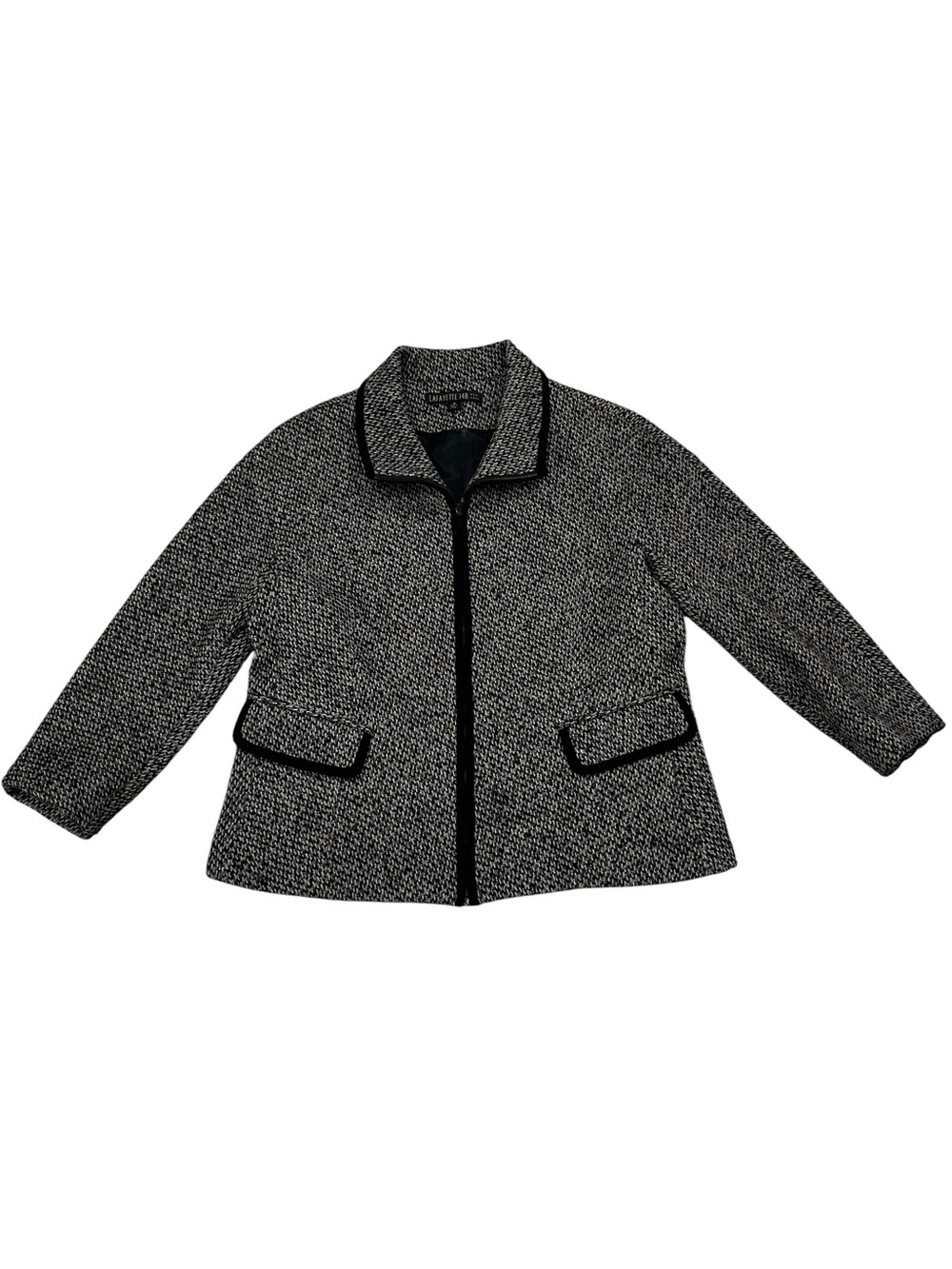 Lafayette 148 Wool Cashmere Camel Hair Tweed Jacket Women’s 10 Black White Zip